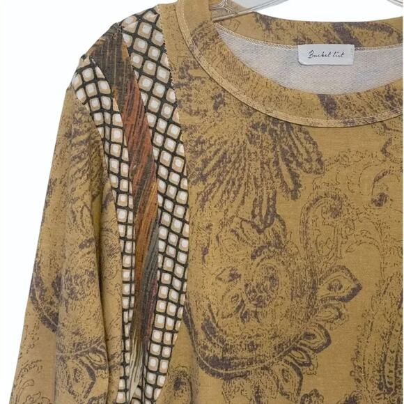 Bucket List Soft Boho Top — Mixed Print in Camel Paisley & Plaid, Size XL - Picture 3 of 6
